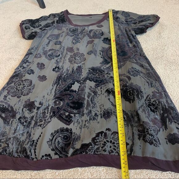 Sand Copenhagen Rose floral textured velvet short sleeved shift dress gray Sz 42 - Picture 8 of 10